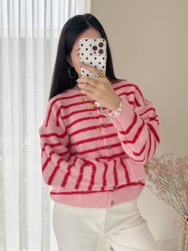 Phileine Striped Cardigan / Pink & Red