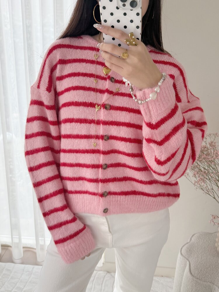 Phileine Striped Cardigan / Pink & Red