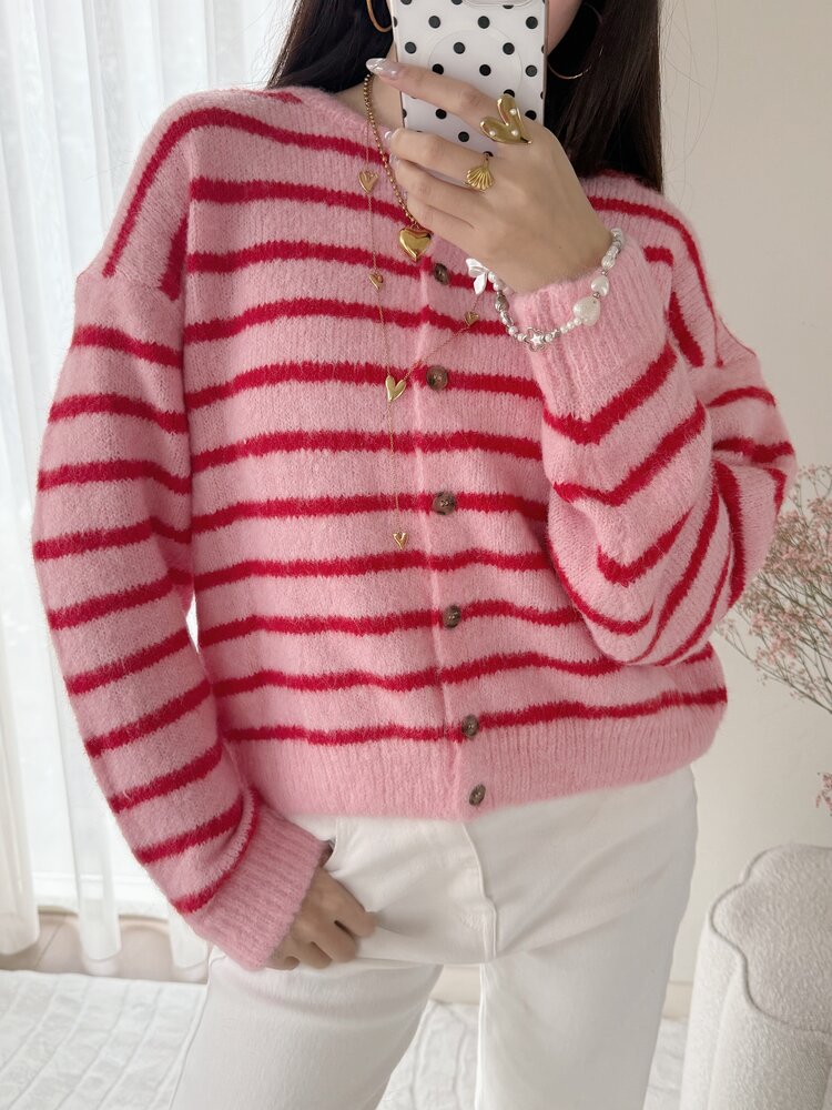 Phileine Striped Cardigan / Pink & Red