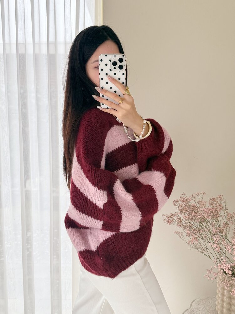 Lucia Oversized Striped Sweater / Bordeaux & Pink