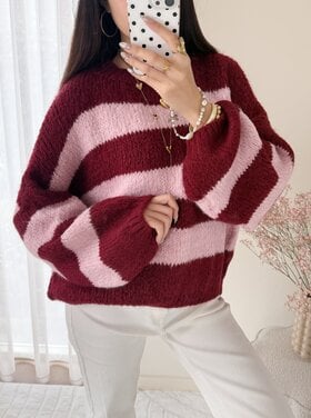 Lucia Oversized Striped Sweater / Bordeaux & Pink