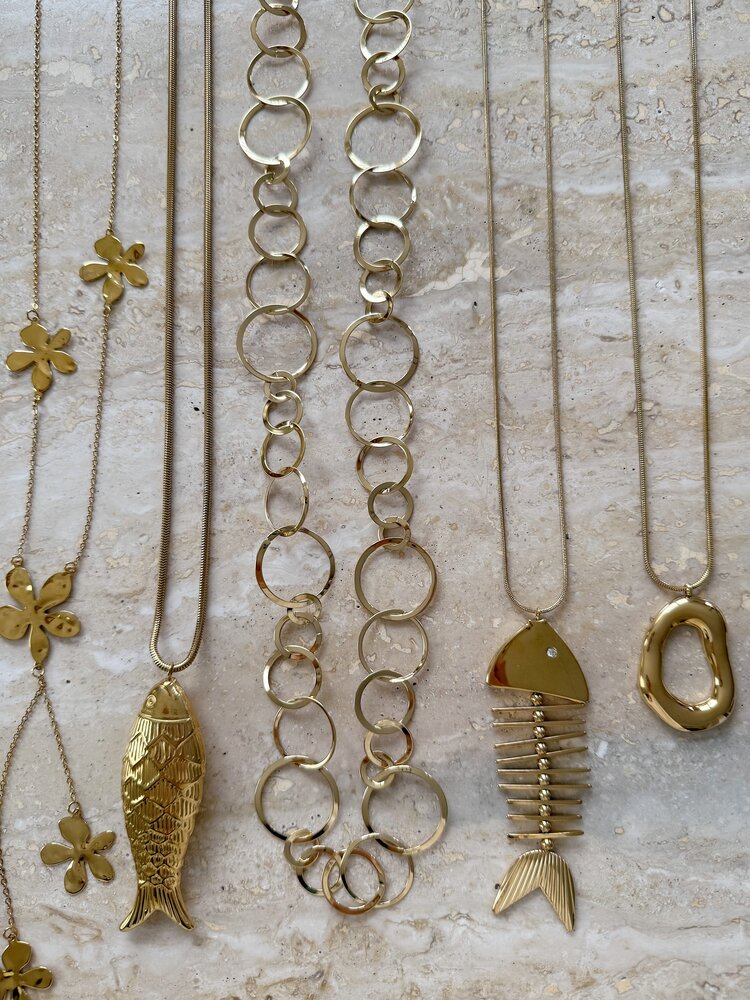 Gold Wavey Fish Long Necklace