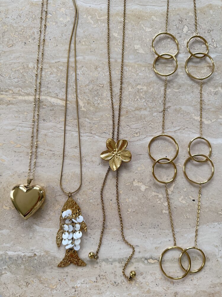 Gold Double Circle Long Necklace