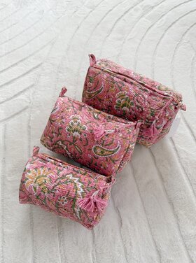Bali Flower Pouch / Pink & Green