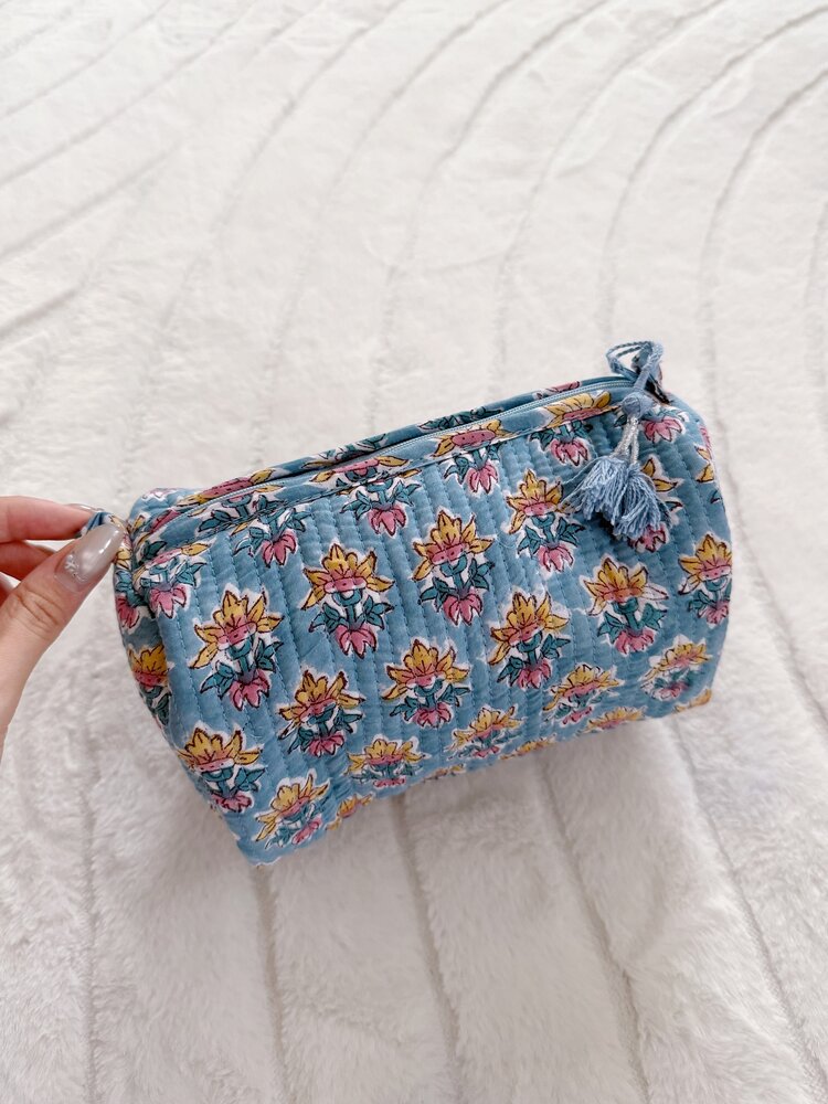 Bali Flower Pouch / Blue & Yellow