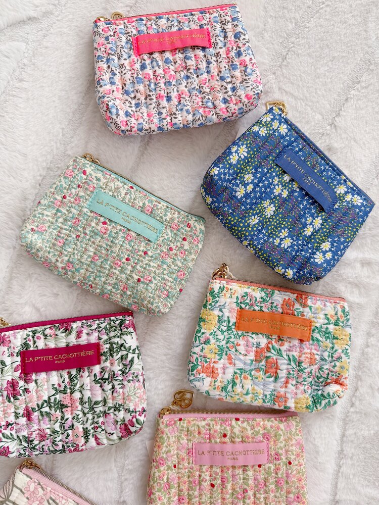 Ava Small Flower Wallet Pouch / Rose Pink & Green