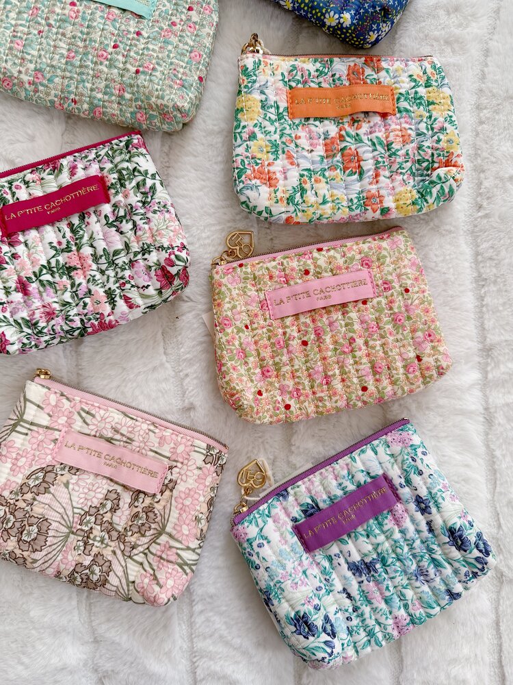 Ava Small Flower Wallet Pouch / Light Pink & Green