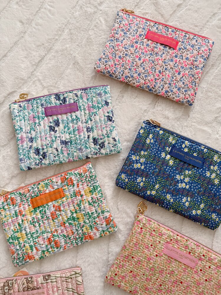 Lizzie Flower Pouch / Neon Pink & Blue