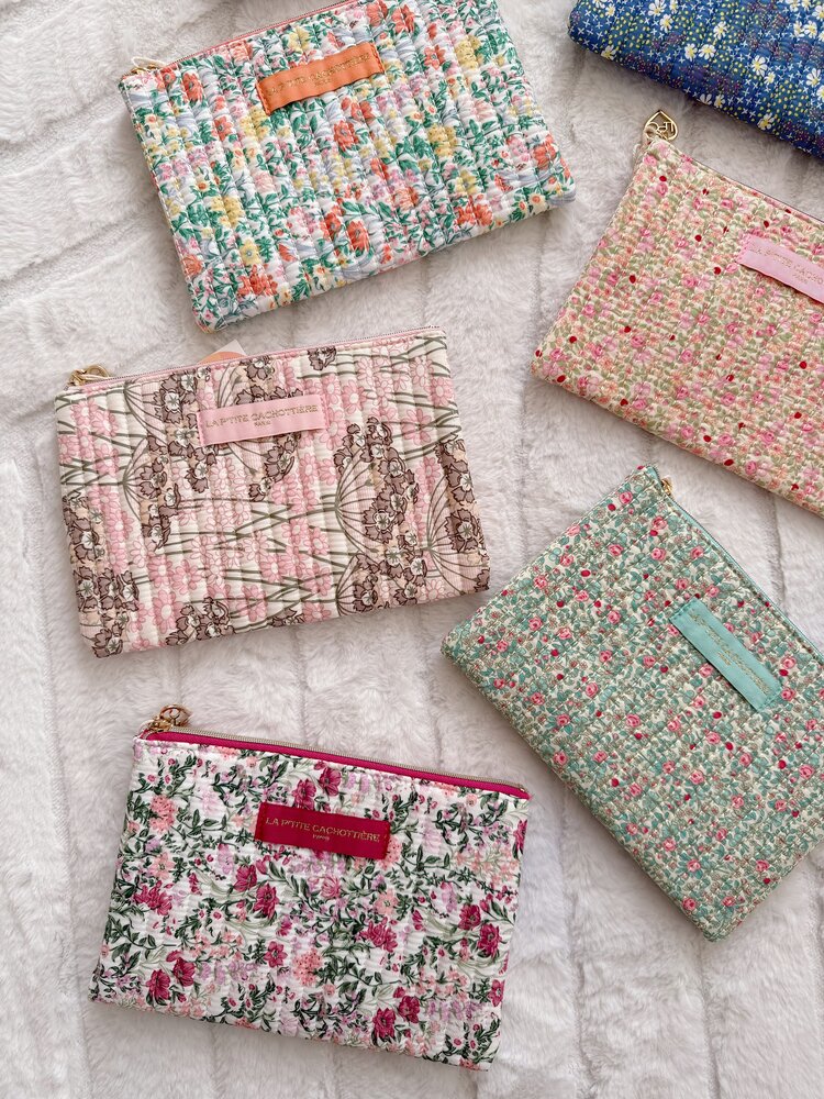 Lizzie Flower Pouch / Pink & Taupe