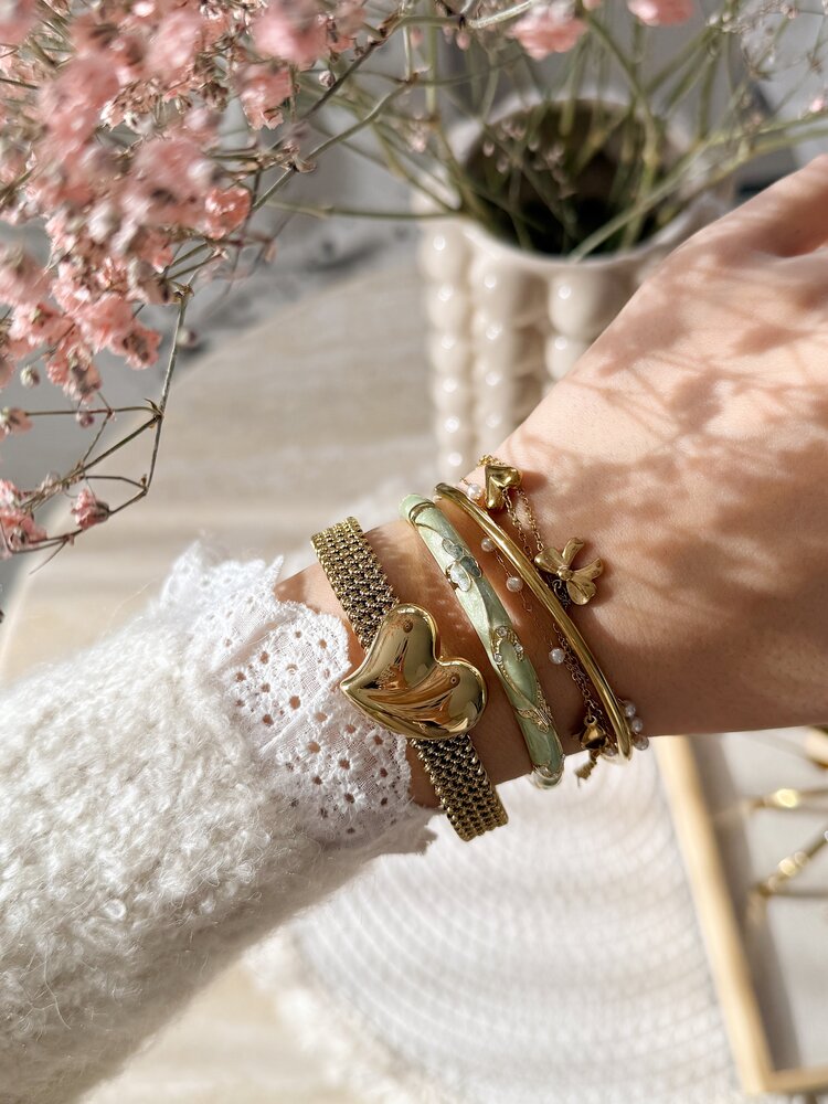 Gold Heart Woven Bangle Bracelet