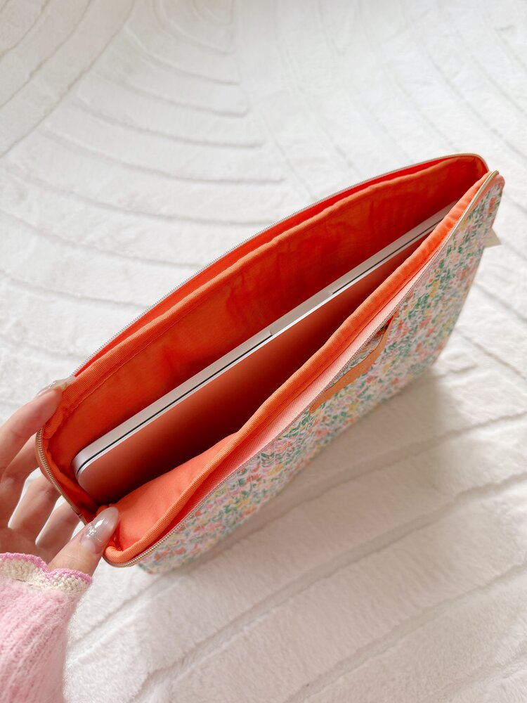 Belin Flower Laptop Pouch / Orange & Green