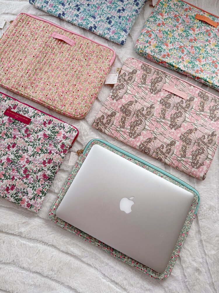Belin Flower Laptop Pouch / Green & Pink