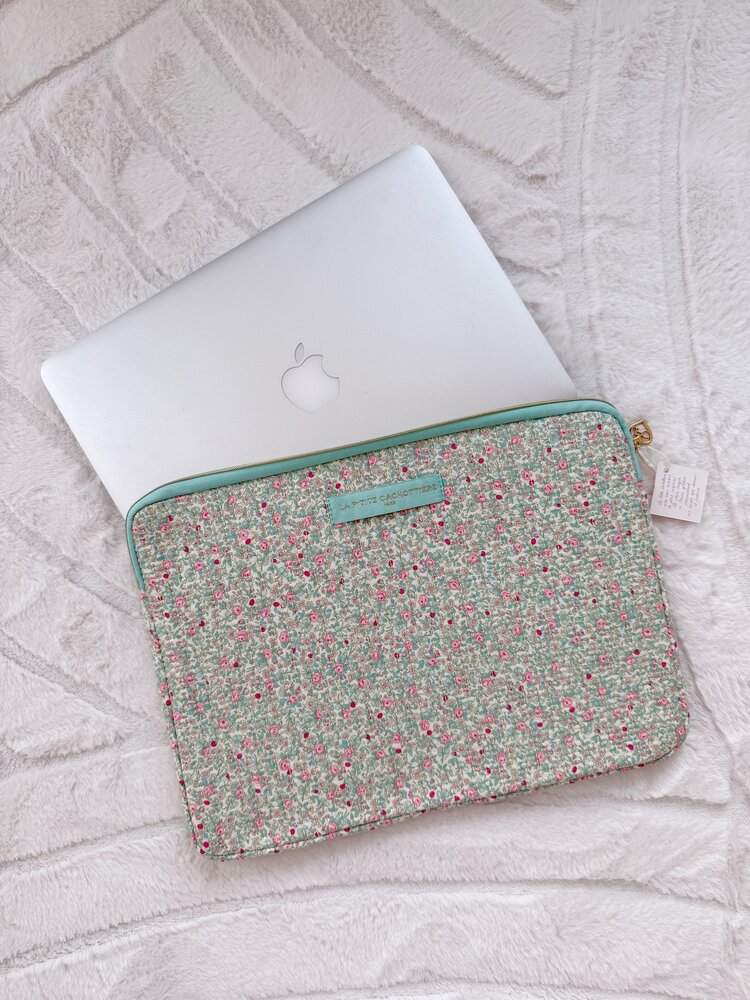 Belin Flower Laptop Pouch / Green & Pink