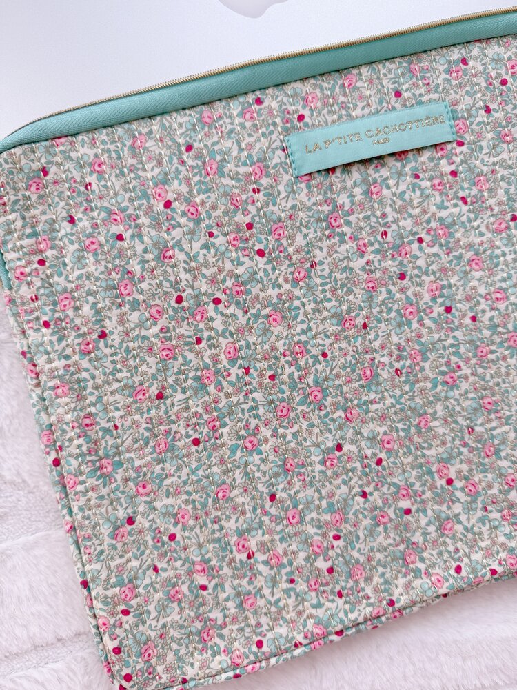 Belin Flower Laptop Pouch / Green & Pink