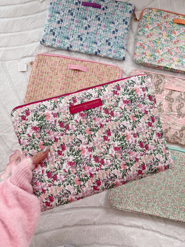 Belin Flower Laptop Pouch / Rose Pink & Green