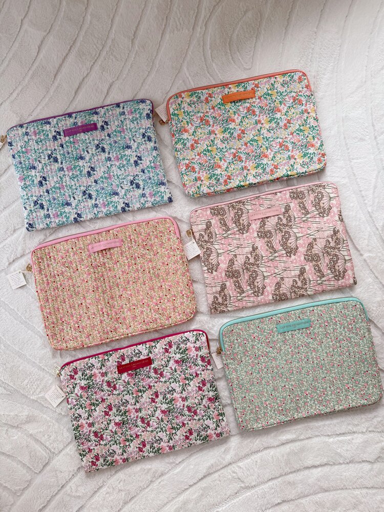 Belin Flower Laptop Pouch / Rose Pink & Green