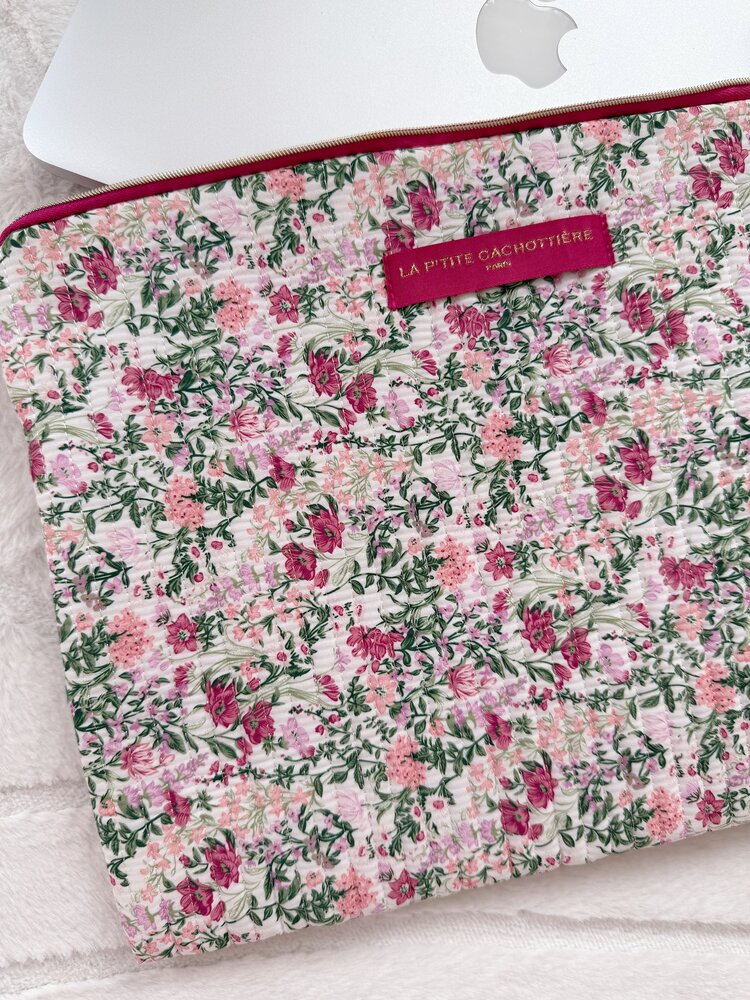 Belin Flower Laptop Pouch / Rose Pink & Green