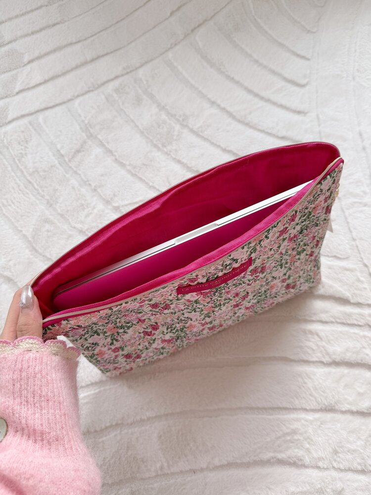 Belin Flower Laptop Pouch / Rose Pink & Green