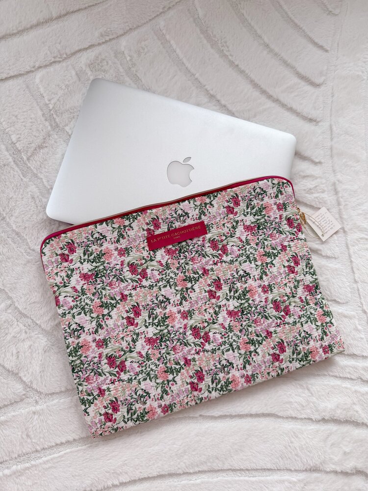 Belin Flower Laptop Pouch / Rose Pink & Green