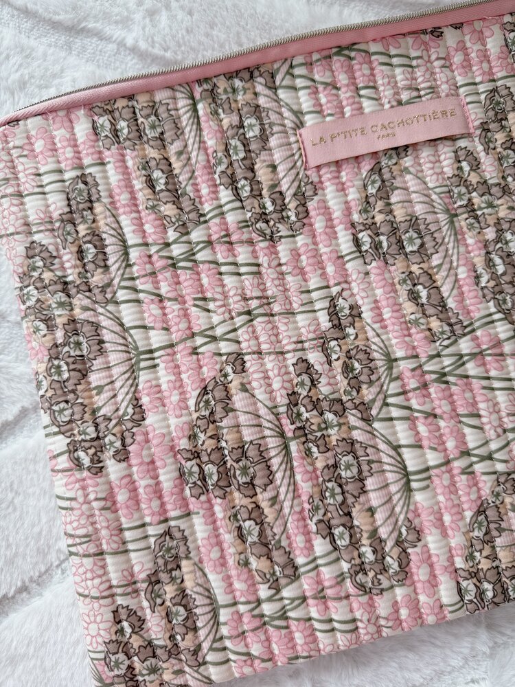 Belin Flower Laptop Pouch / Pink & Taupe