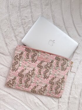 Belin Flower Laptop Pouch / Pink & Taupe