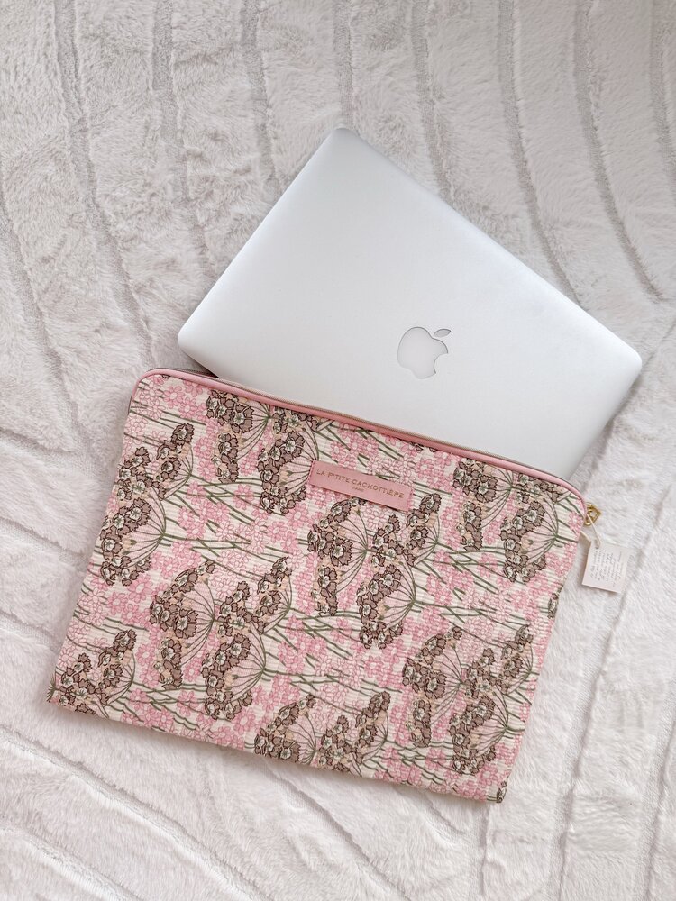 Belin Flower Laptop Pouch / Pink & Taupe