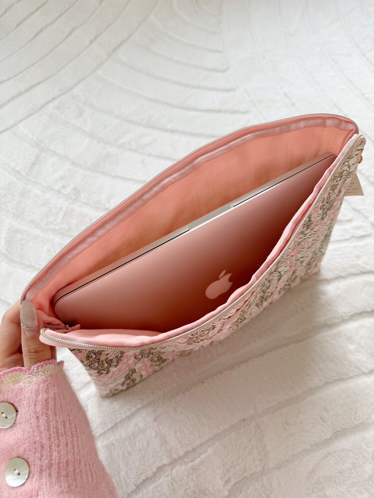 Belin Flower Laptop Pouch / Pink & Taupe