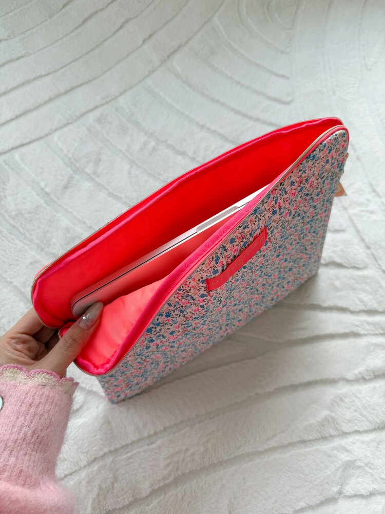 Belin Flower Laptop Pouch / Neon Pink & Blue