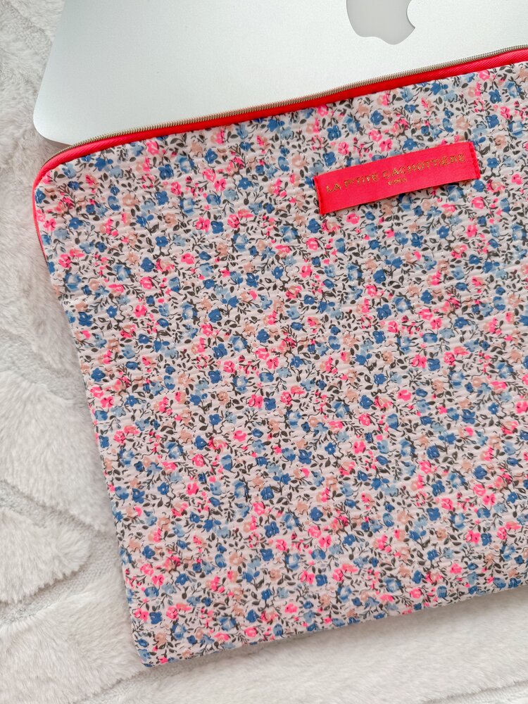Belin Flower Laptop Pouch / Neon Pink & Blue