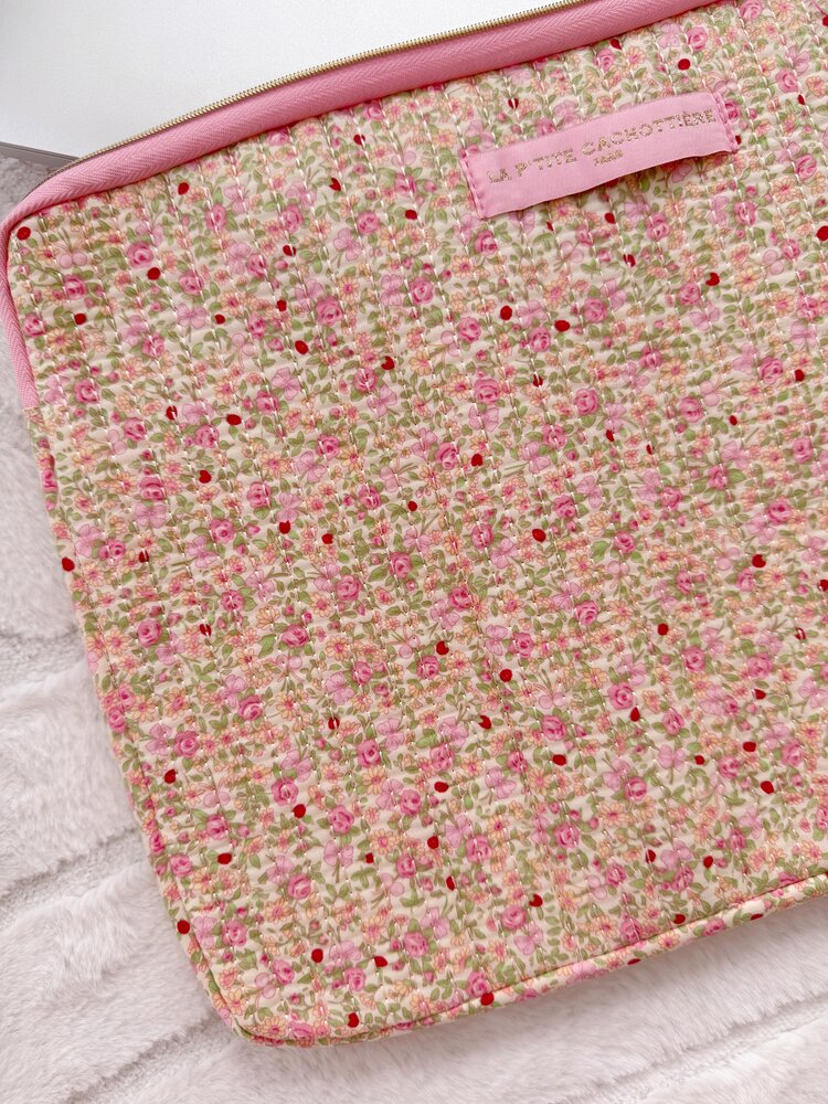 Belin Flower Laptop Pouch / Light Pink & Green