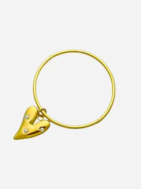 Gold Heart Pearls Charm Bangle Bracelet