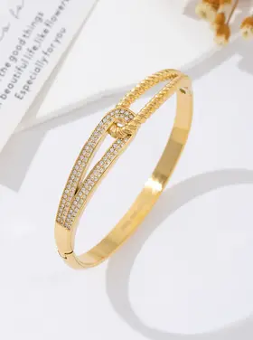 Gold Zircon Hooked Bangle Bracelet