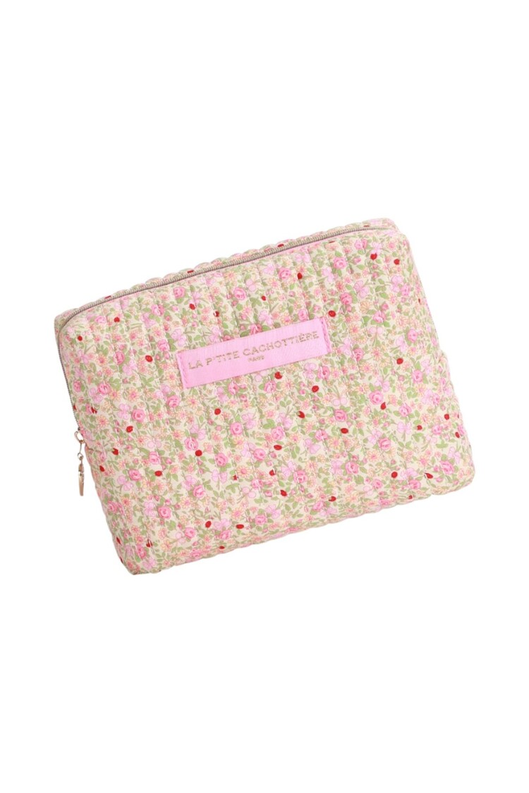 Marly Flower Toiletry Bag / Light Pink & Green (Medium)