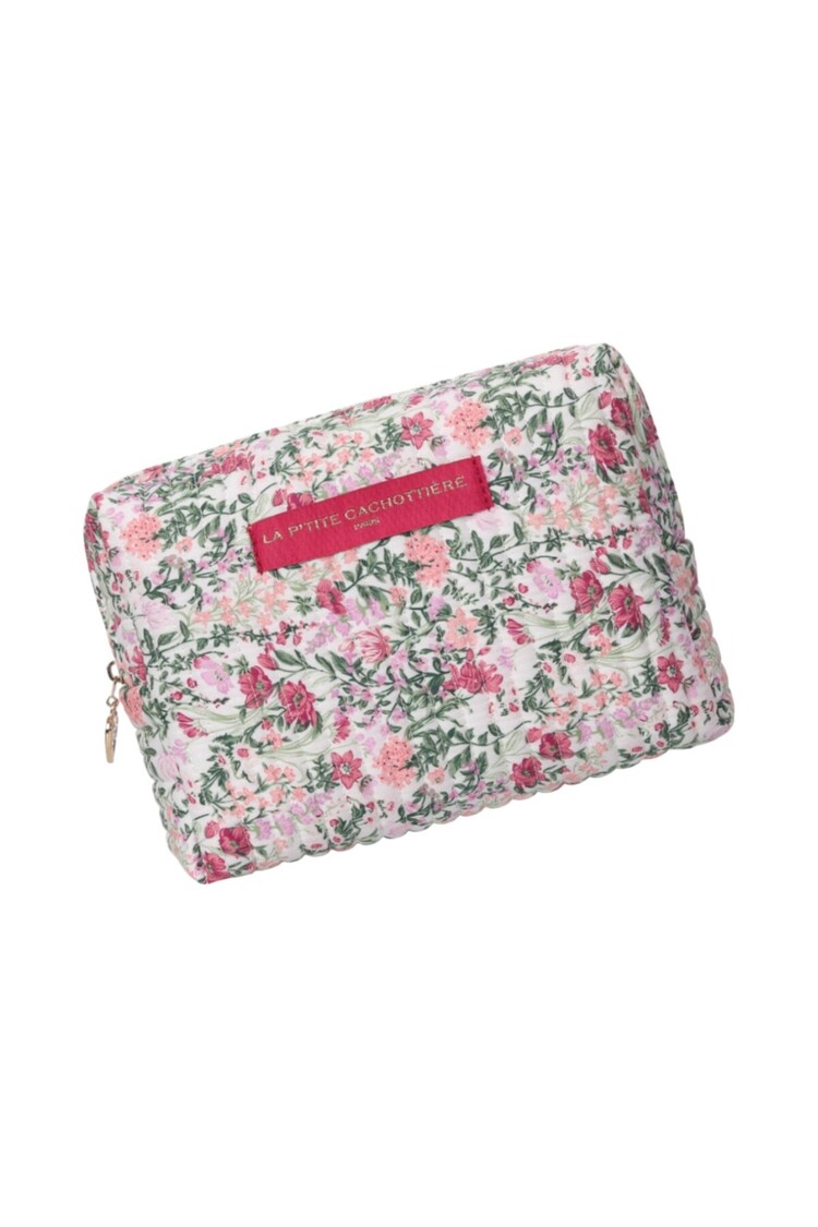 Marly Flower Toiletry Bag / Rose Pink & Green (Medium)