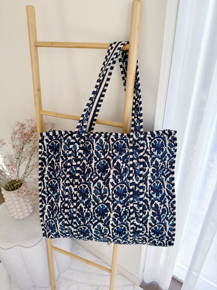 Macie Flower Shopper Bag / Navy Blue
