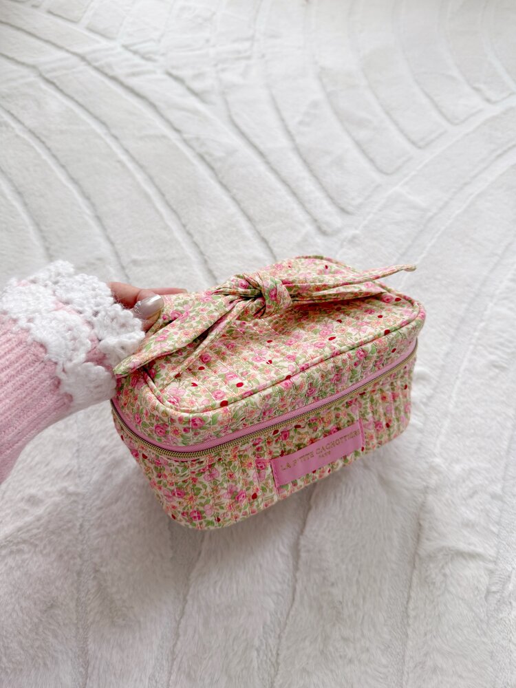 Rosa Flower Toiletry Bag / Light Pink & Green