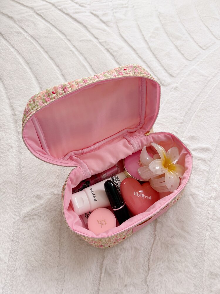 Rosa Flower Toiletry Bag / Light Pink & Green
