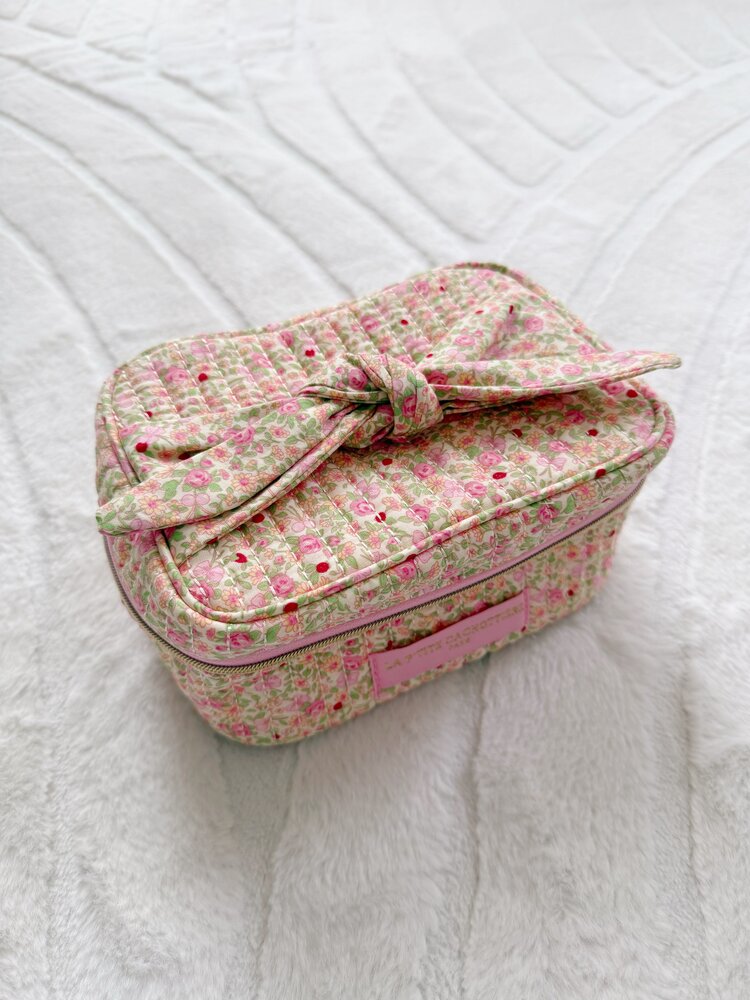 Rosa Flower Toiletry Bag / Light Pink & Green