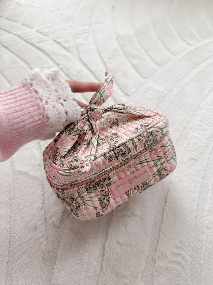 Rosa Flower Toiletry Bag / Light Pink & Taupe