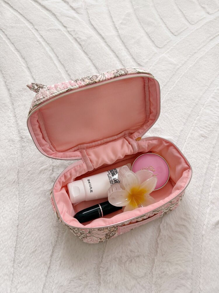 Rosa Flower Toiletry Bag / Light Pink & Taupe