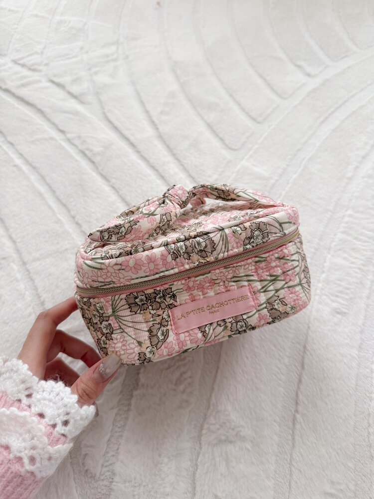 Rosa Flower Toiletry Bag / Light Pink & Taupe
