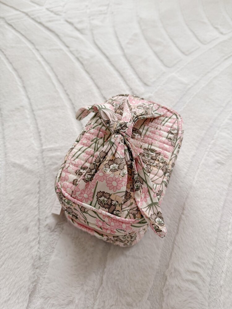 Rosa Flower Toiletry Bag / Light Pink & Taupe