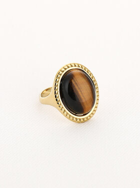Gold Statement Natural Stone Ring / Tiger's Eye Brown