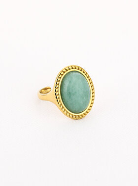 Gold Statement Natural Stone Ring / Green