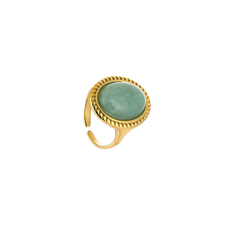 Gold Statement Natural Stone Ring / Green