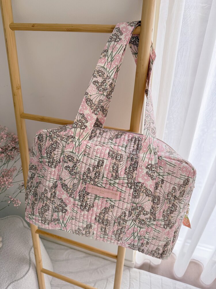 Acacia Flower Travel Bag / Light Pink & Taupe