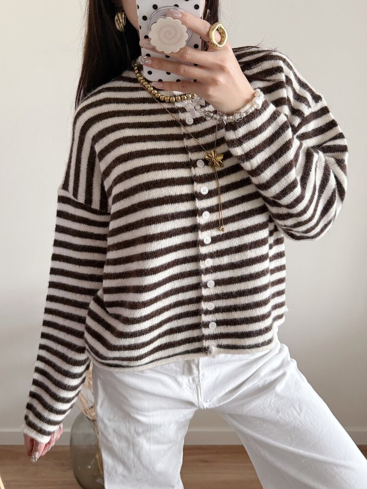 Xenia Striped Knit Cardigan / Pink