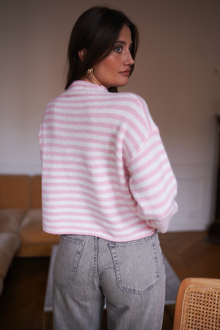 Xenia Striped Knit Cardigan / Pink