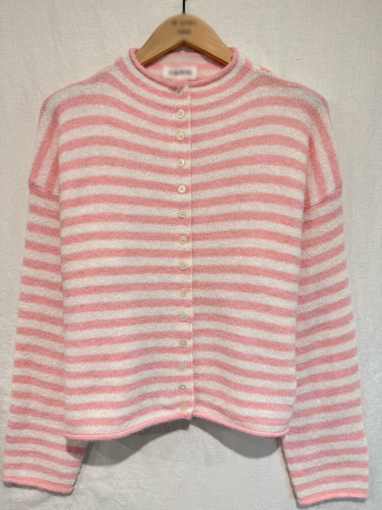 Xenia Striped Knit Cardigan / Pink