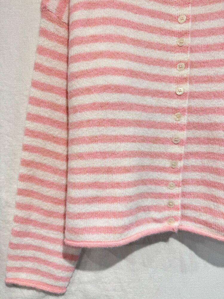 Xenia Striped Knit Cardigan / Pink